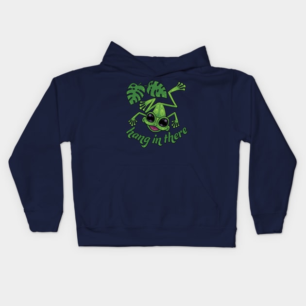 Hang In There Happy Green Tree Frog Kids Hoodie by fizzgig